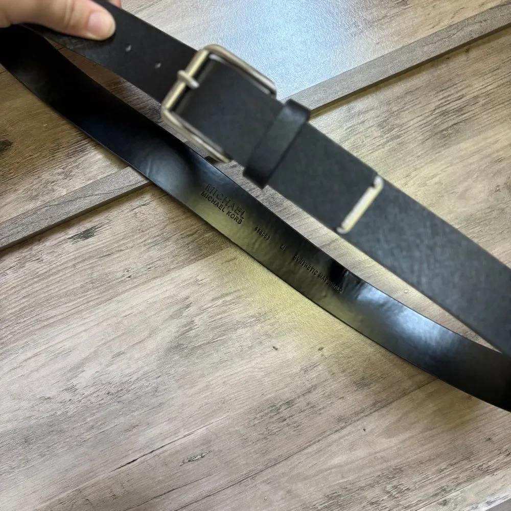 Michael Kors Black Synthetic Textured Belt Silver Buckle Men's M great preworn